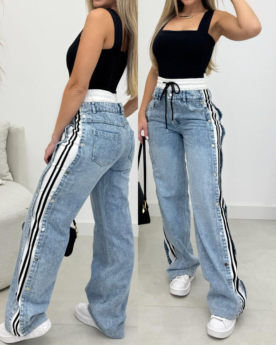 بنطلون وايد ليج اديداس مطعم